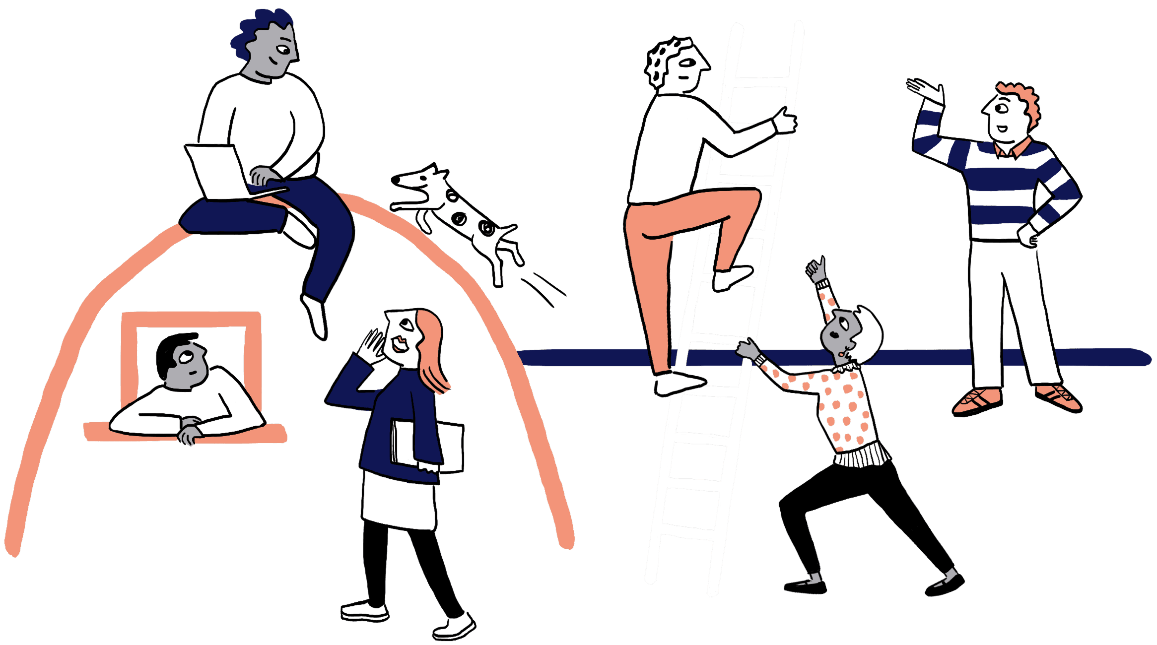Illustration of managers learning, coaching and growing